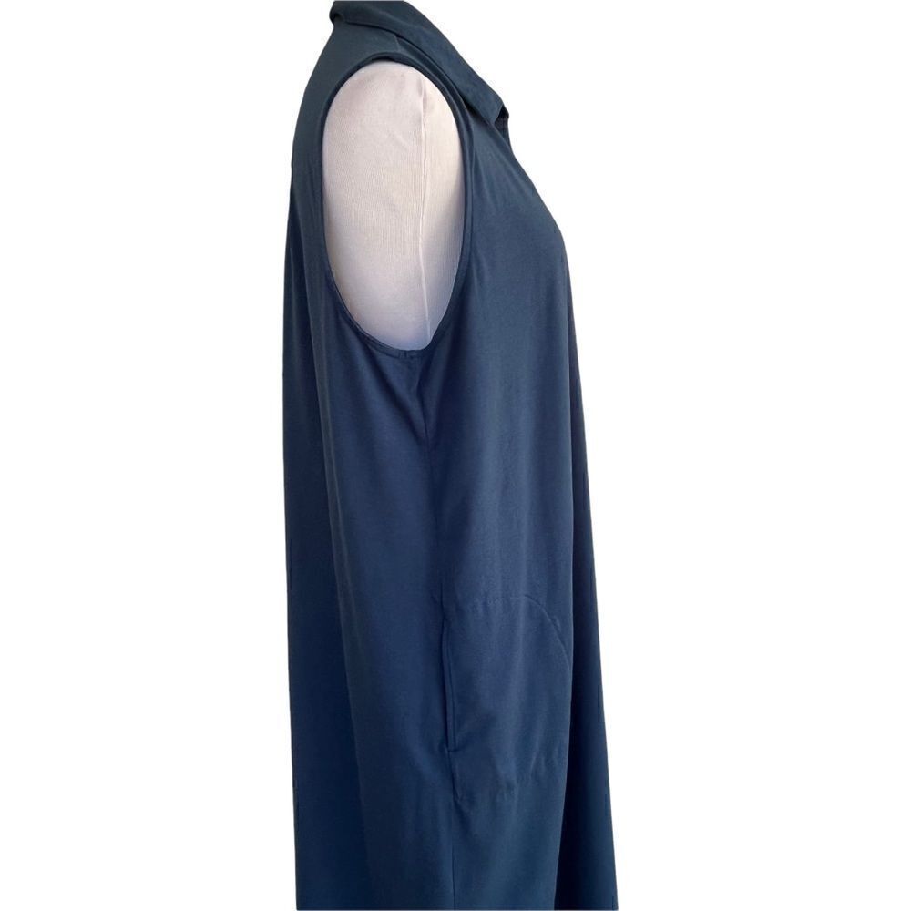 J.Jill Cotton Dark Blue Modal Sleeveless Midi Button Down Shirt Dress L TALL